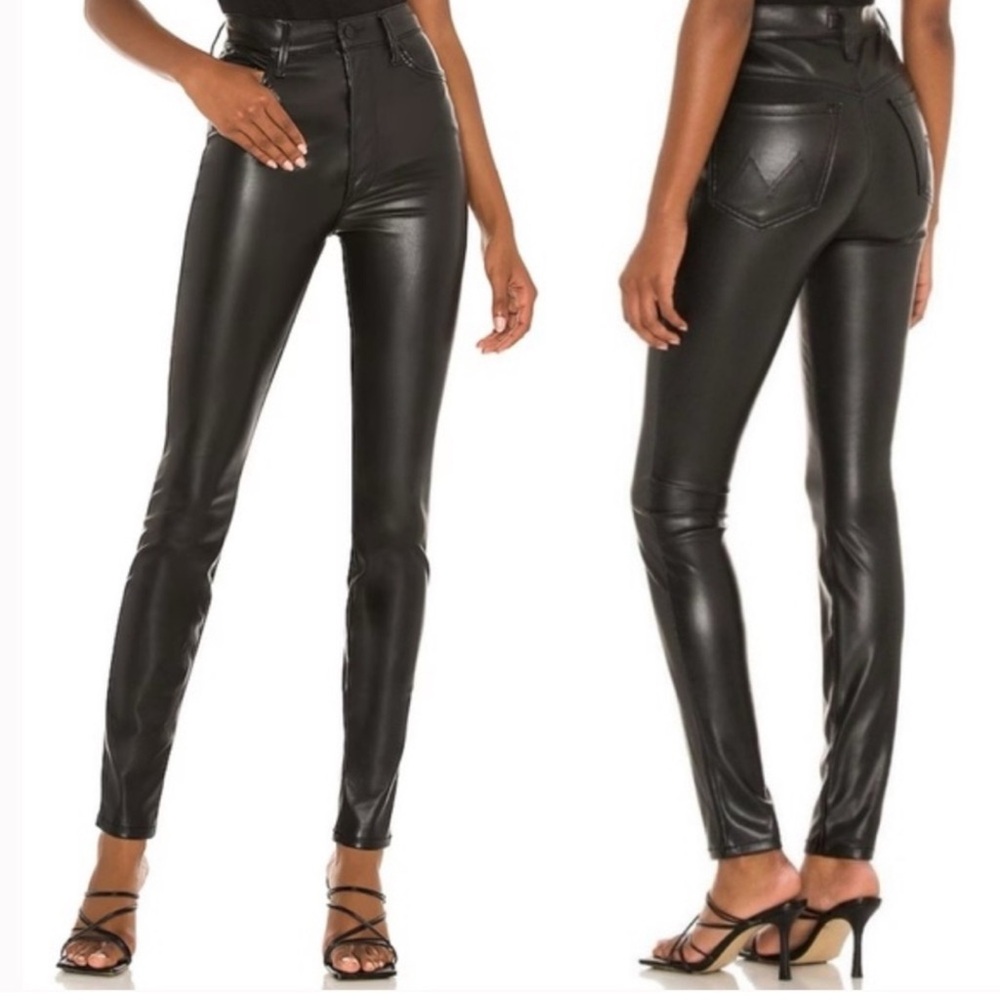 MOTHER Black High-Waisted Leather Pants